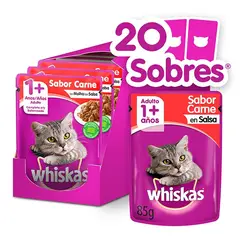 WHISKAS - - Alimento Húmedo Sobre Gato Adulto Carne en Salsa 20 Sobres