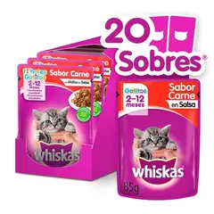 WHISKAS - - Alimento Húmedo Sobre Gatitos Carne en Salsa 20 Sobres