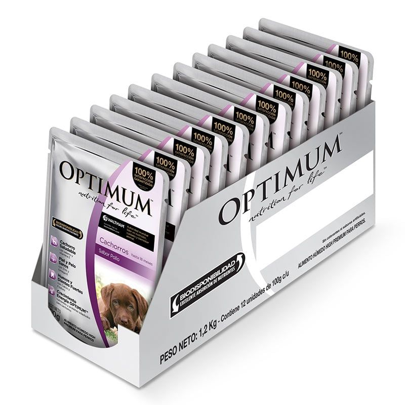 OPTIMUM - Optimum - Alimento Húmedo Cachorros Sabor Pollo 12 Sobres