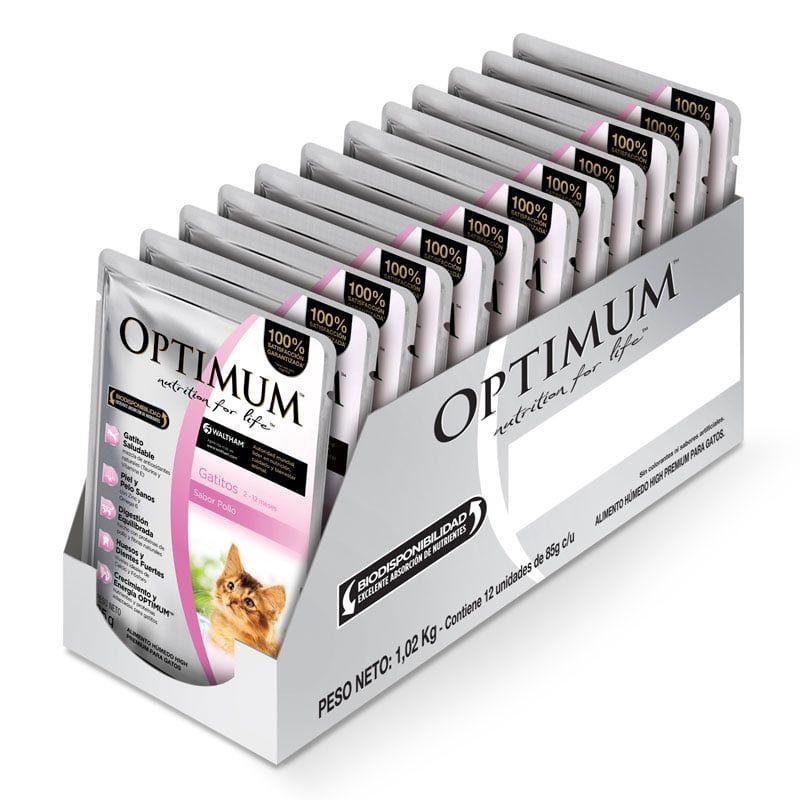 OPTIMUM - Optimum - Alimento Húmedo Gatitos Sabor Pollo 12 Sobres