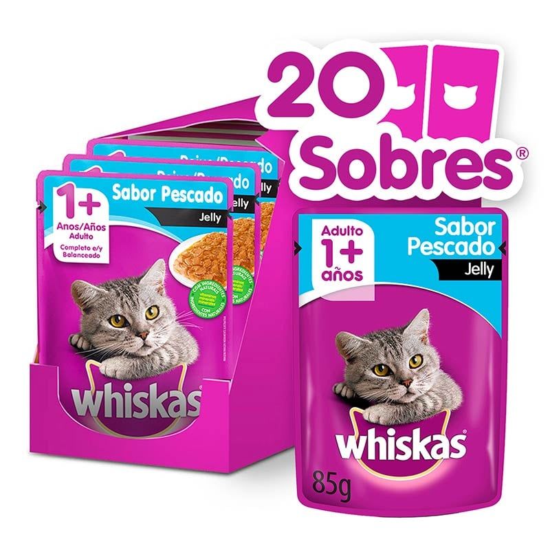 WHISKAS - Whiskas - Alimento Húmedo Sobre Gato Adulto Pescado Jelly 20 Sobres
