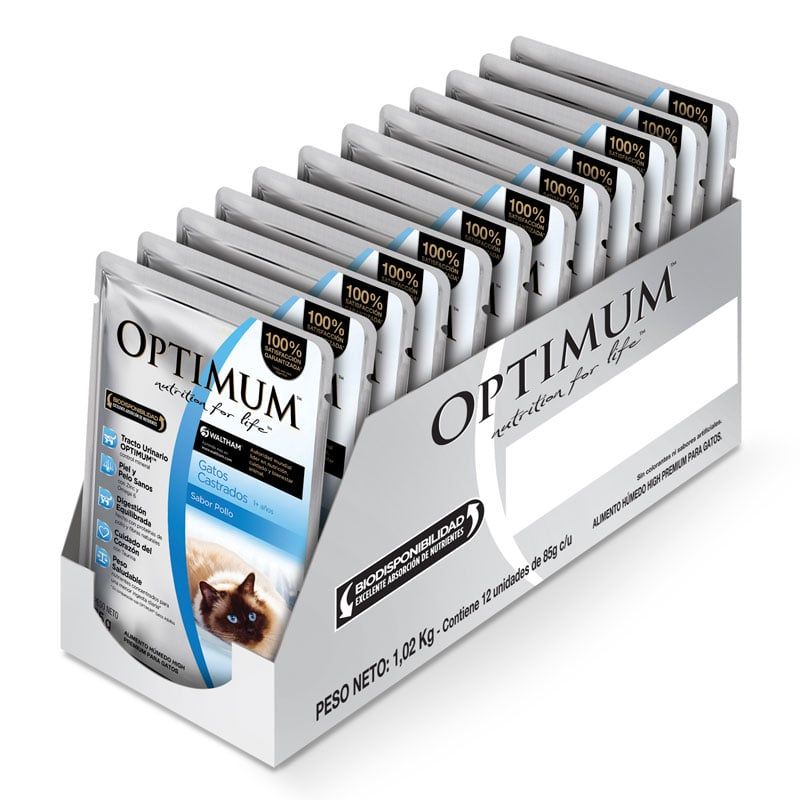 OPTIMUM - Optimum - Alimento Húmedo Gatos Castrados Sabor Pollo 12 Sobres