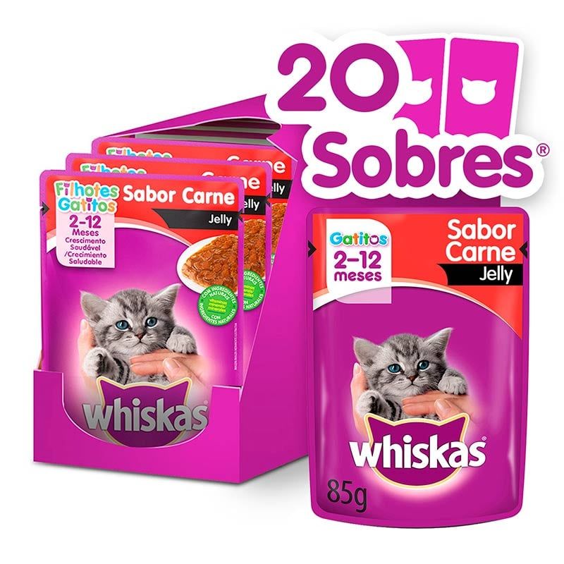 WHISKAS - Whiskas - Alimento Húmedo Sobre Gatitos Sabor Carne Jelly 20 Sobres