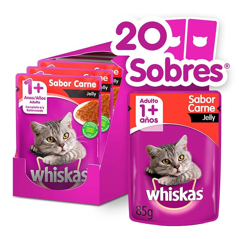 WHISKAS - Whiskas - Alimento Húmedo Sobre Gato Adulto Carne Jelly 20 Sobres