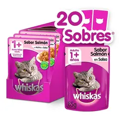WHISKAS - - Alimento Húmedo Sobre Gato Adulto Salmón en Salsa 20 Sobres