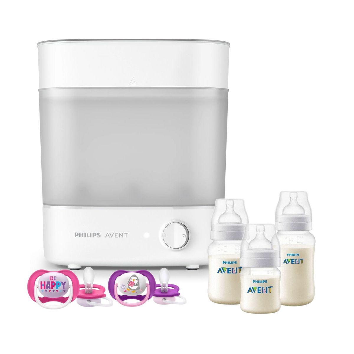 AVENT - Pack Esterilizador - 3 Mamaderas y Chupetes Pinguin 6-18m