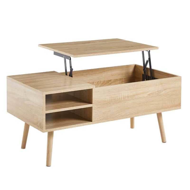 KLIK - Mesa de Centro Elevable Living con Bandeja y Estantes Madera KLIK