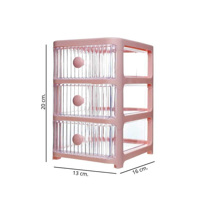 SOLEIO - Cajas Organizadoras Multiusos 3 Cajones Rosa