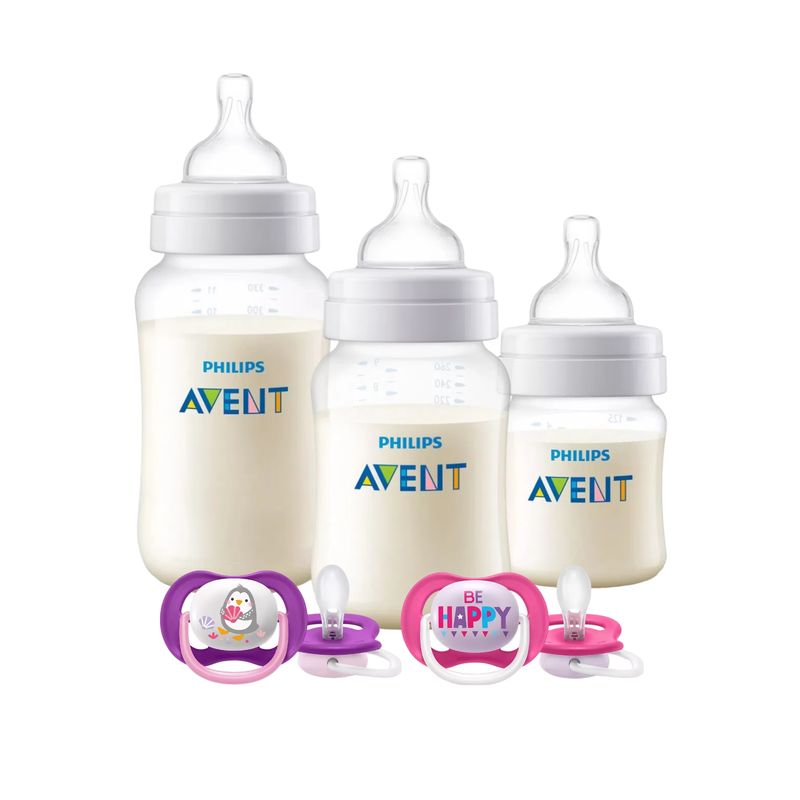 AVENT - Set Avent 3 mamaderas más 2 chupetes 6-18m Pinguino