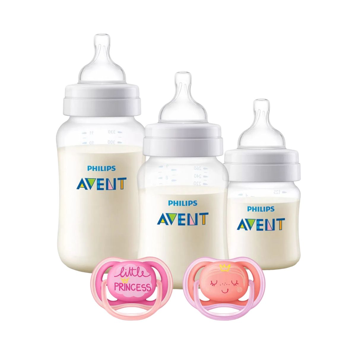 AVENT - Set Avent 3 mamaderas más 2 chupetes 6-18m Pink