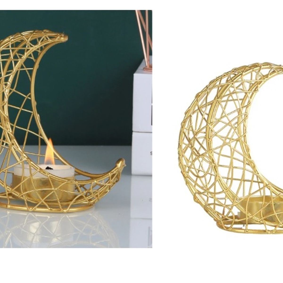 GENERICO - CANDELABRO CAPULLO CON FORMA DE LUNA DORADO DORADO.