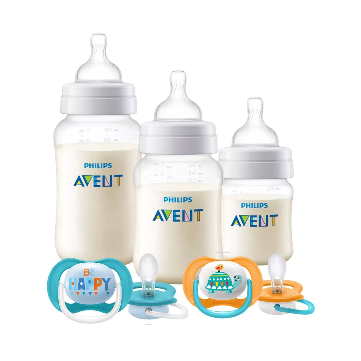 AVENT - Set Avent 3 mamaderas más 2 chupetes 6-18m Tortga