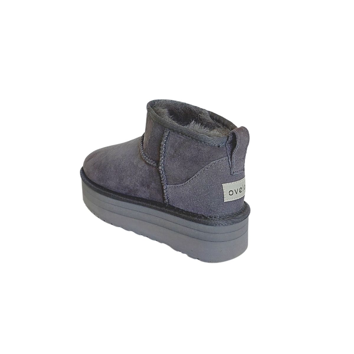 OVELO - BOTIN CON PLATAFORMA OVELO DE CUERO Y LANA NATURAL GRIS
