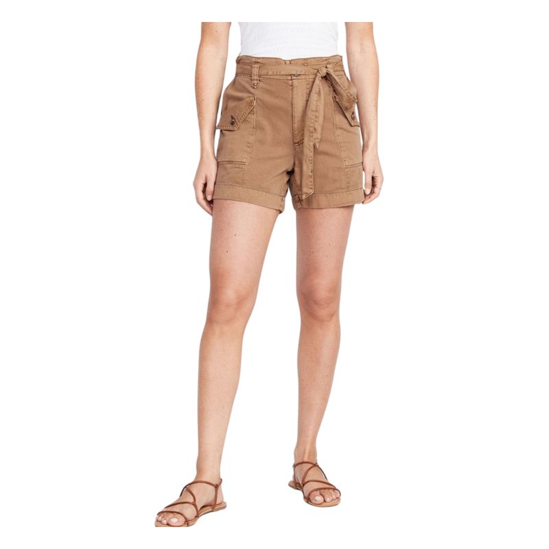 OLD NAVY - Shorts Workwear Cargo Tiro Extra Alto Cafe OLD NAVY