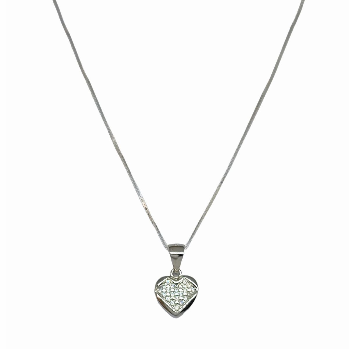 COGGIOLA - Collar Corazón Circón Cadena Veneciana Plata Fina 925 Baño Rodio