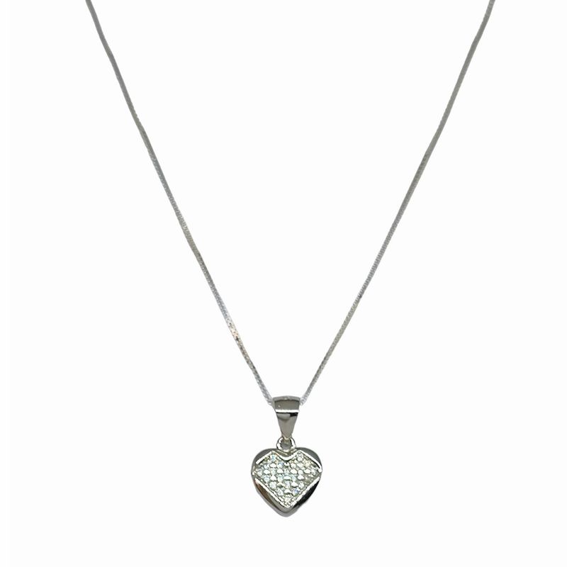 ANDREA COGGIOLA JOYAS - Collar Corazón Circón Cadena Veneciana Plata Fina 925 Baño Rodio