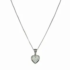 ANDREA COGGIOLA JOYAS - Collar Corazón Circón Cadena Veneciana Plata Fina 925 Baño Rodio