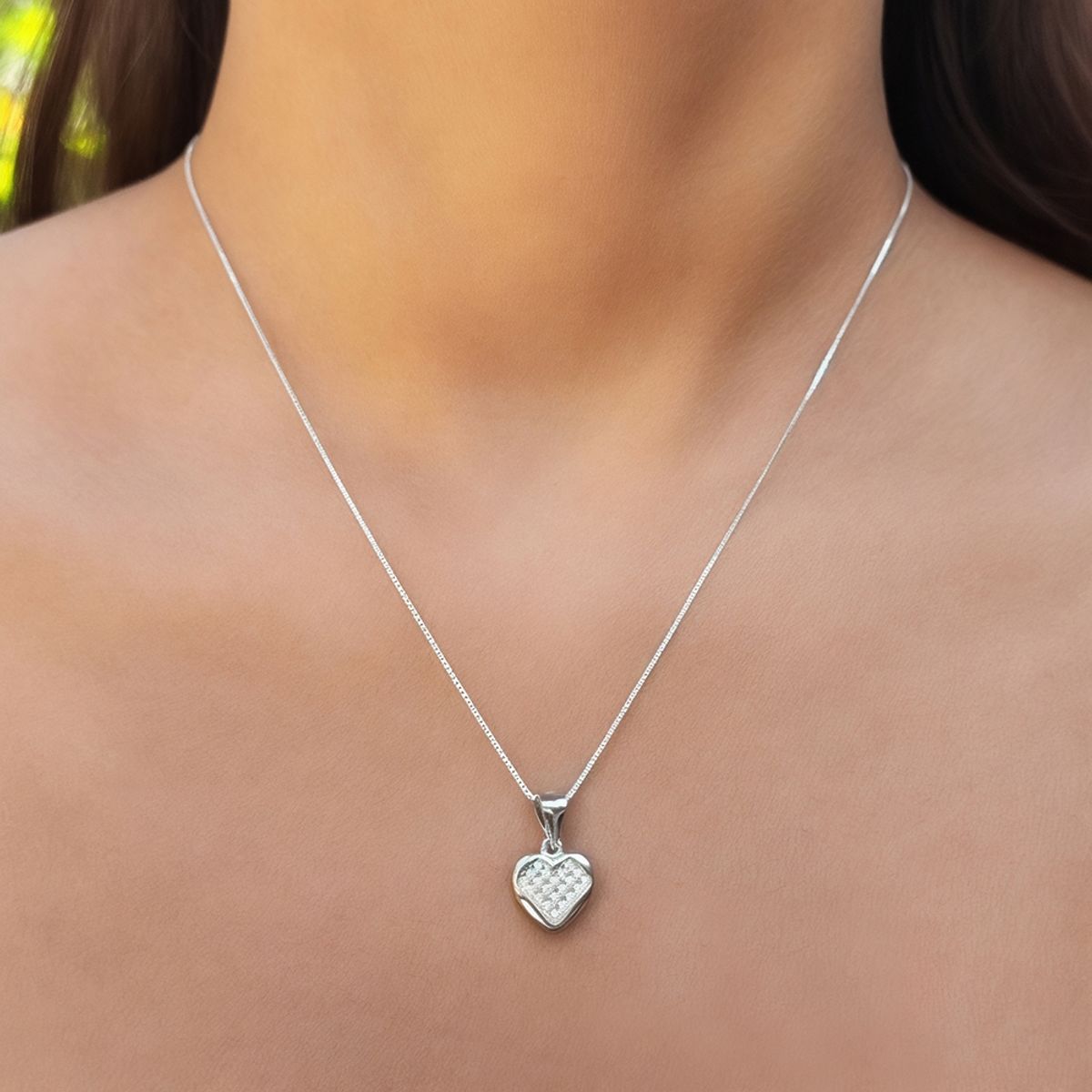 COGGIOLA - Collar Corazón Circón Cadena Veneciana Plata Fina 925 Baño Rodio