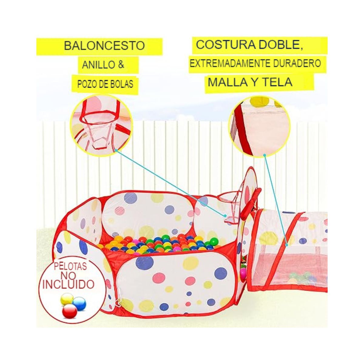 GENERICO - Tienda para niños de 3 piezas, túnel de gateo y piscina de pelotas