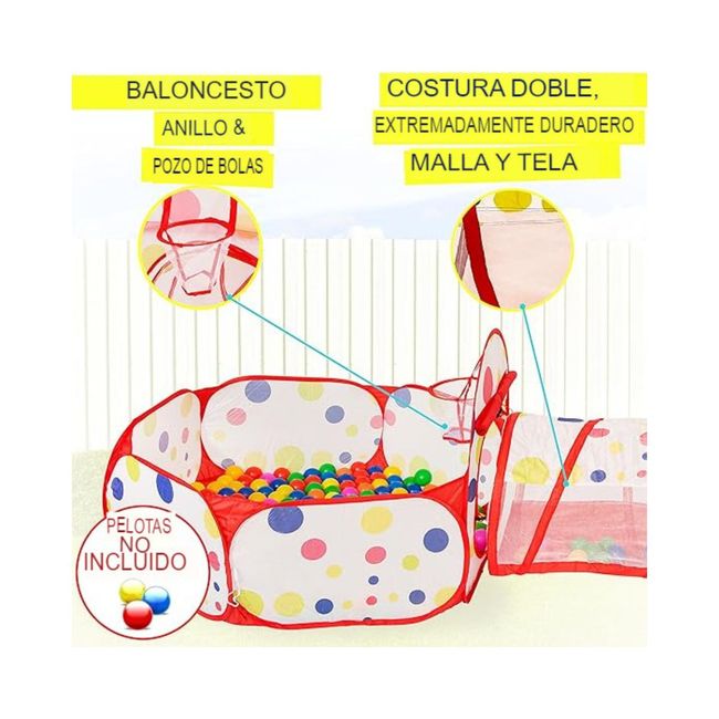 GENERICO - Tienda para niños de 3 piezas, túnel de gateo y piscina de pelotas