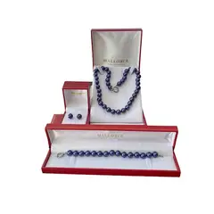 GENERICO - COLLAR AROS PULSERA CONJUNTO AZUL PERLAS DE MALLORCA