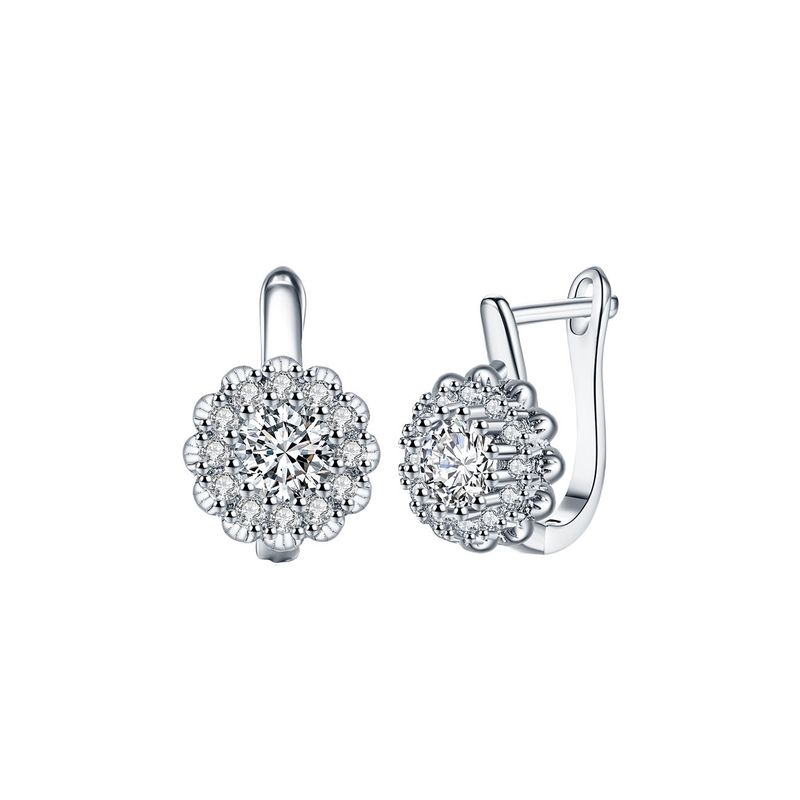 VANE COLLECTION - Aros mujer pegado fino mini flor baño de rodio y circones