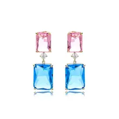 VANE COLLECTION - Aros mujer pegado colgante fino baño oro circones acqua y rosa