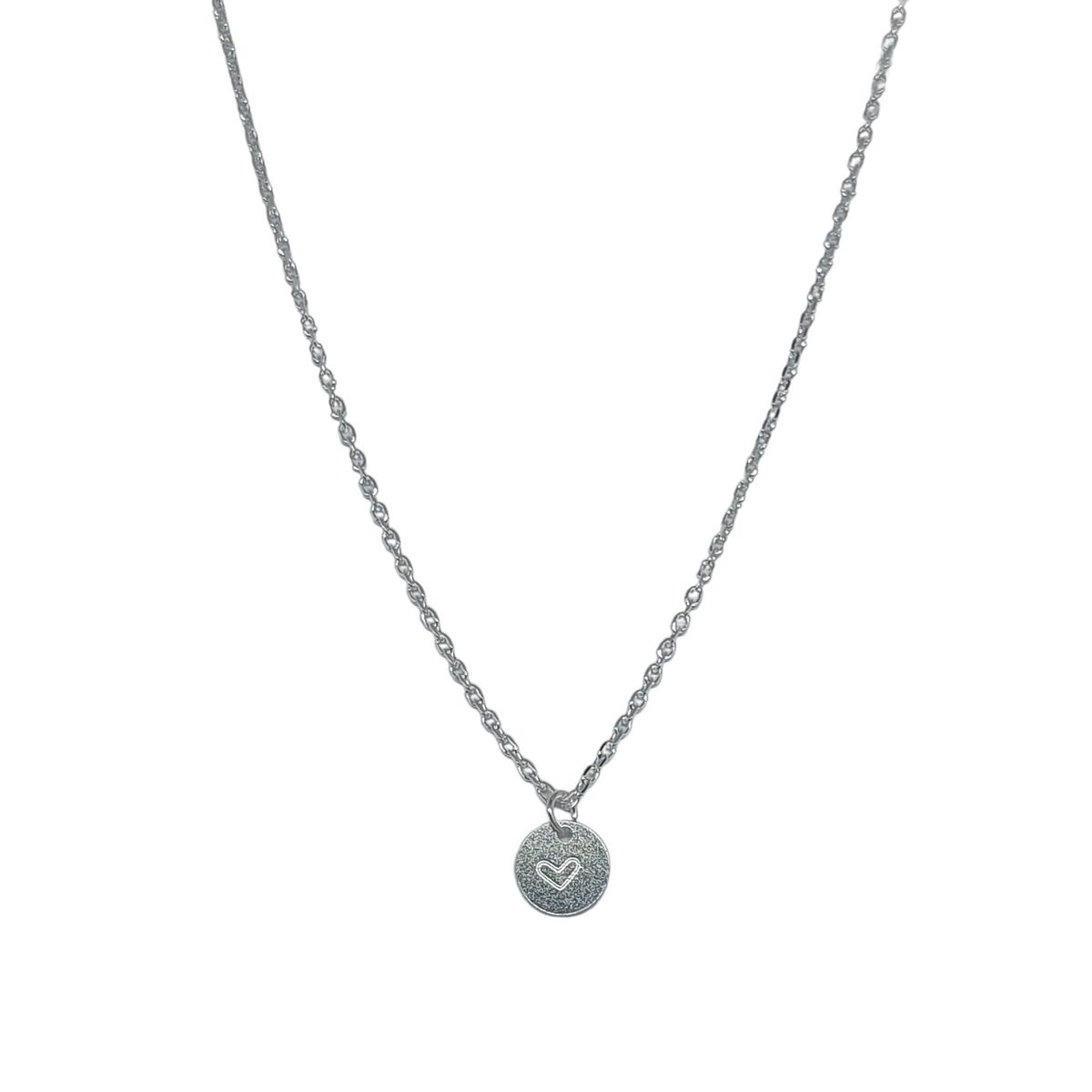 COGGIOLA - Collar Placa Redonda Corazón Grabado Plata Fina 925