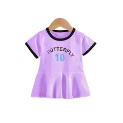 KIVARA - Vestido Algodon Niña Verano Manga Corta Morado Estampado