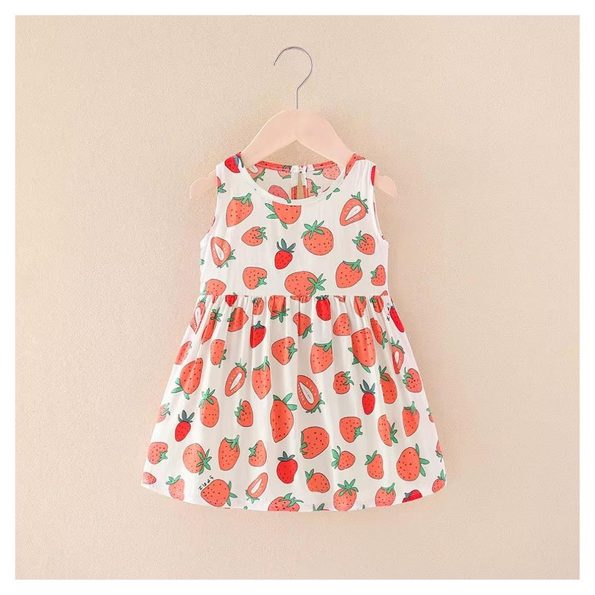 KIVARA - Vestido Niña Sin Mangas Algodon Verano Estampado Frutillita