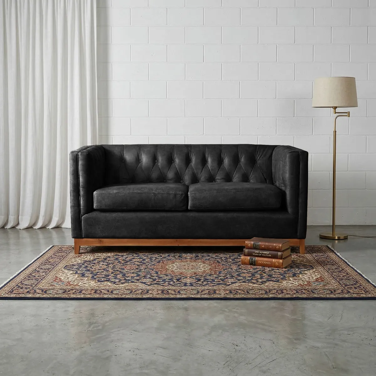 LATAM HOME - Sofá Latam Home Roma 2 Cuerpos Capitoné Cuero Negro