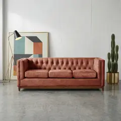 LATAM HOME - Sofa Roma 3 Cuerpos Capitoné Cuero Colorado Caramelo
