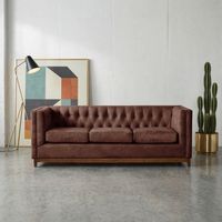 Sofa Roma 3 Cuerpos Capitoné Cuero Colorado Marron