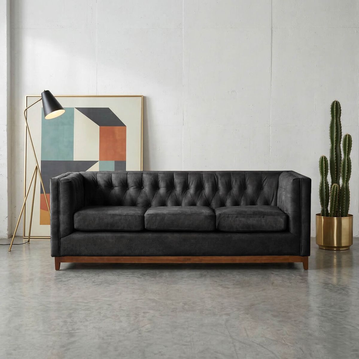 LATAM HOME - Sofá Latam Home Roma 3 Cuerpos Capitoné Negro