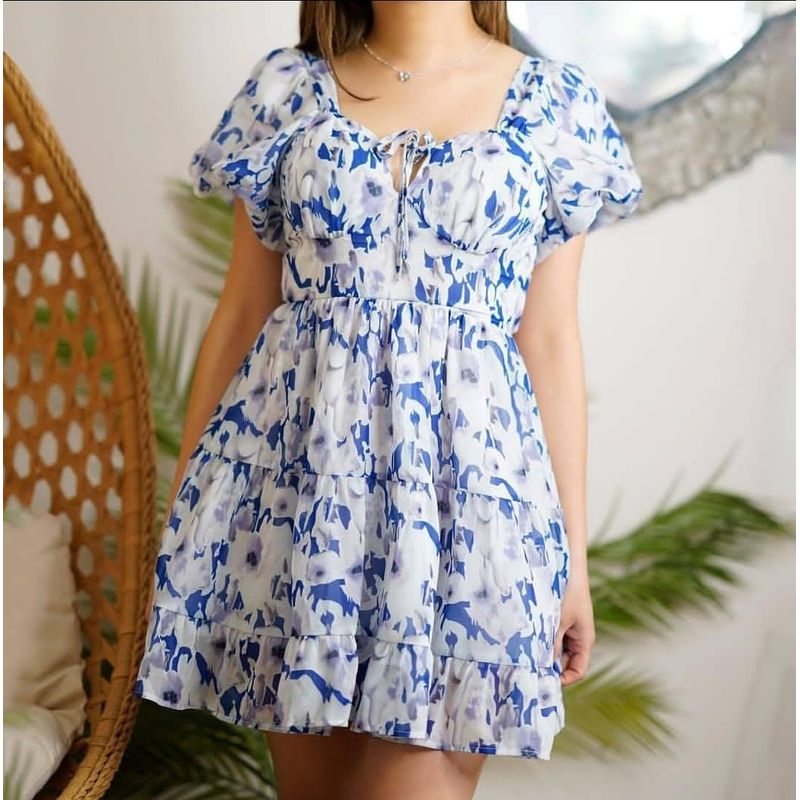 LUNA - Vestido De Gala Casual Fiesta Noche Azul Floreado 2387