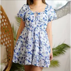 LUNA - Vestido De Gala Casual Fiesta Noche Azul Floreado 2387