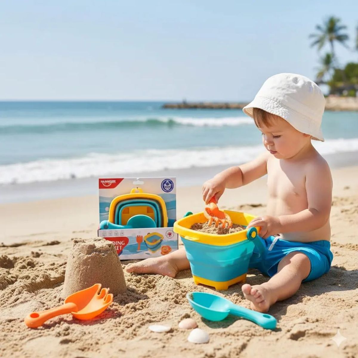 HUANGER - Set De Playa Juguete Arena Infantil Balde Plegable Accesorio