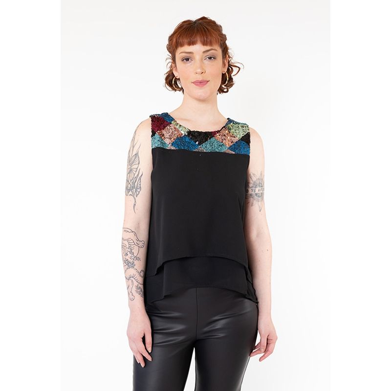 NATALIA SEGUEL - Blusa Mary Negro Aplicación Lentejuelas Color