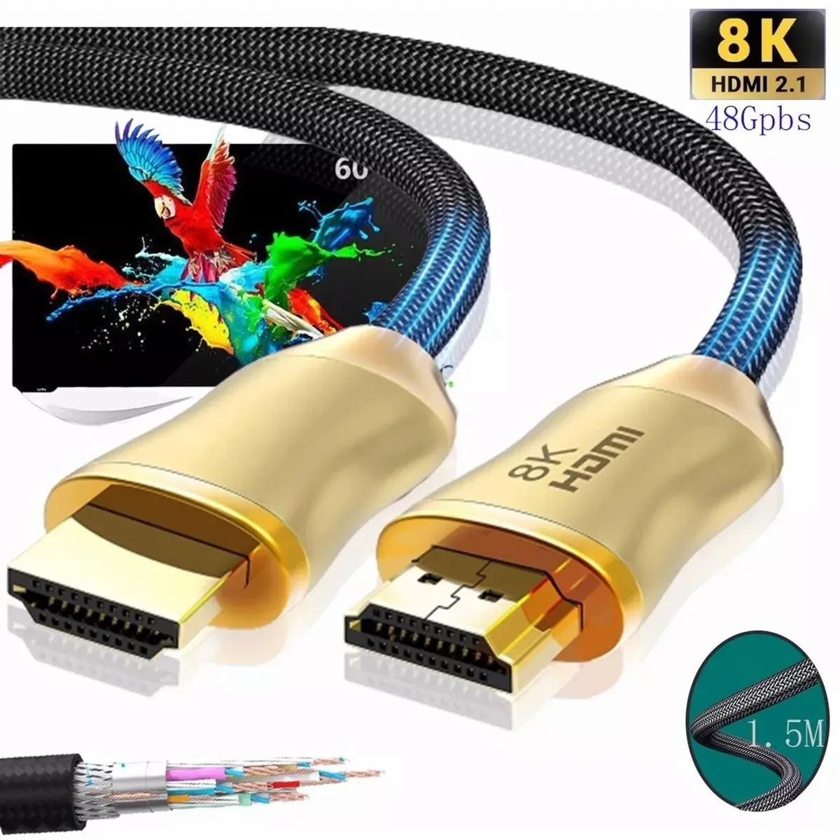 EDWINAYY - Cable Hdmi 2.1 8k 4k Certificado 28 Awg 48gbps 1.5mtrs 120hz