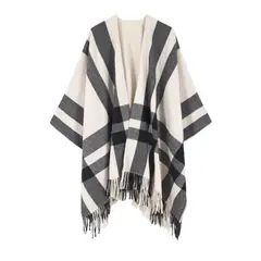 MOSS ROSE - Chal de borlas con estampado de rayas para mujer