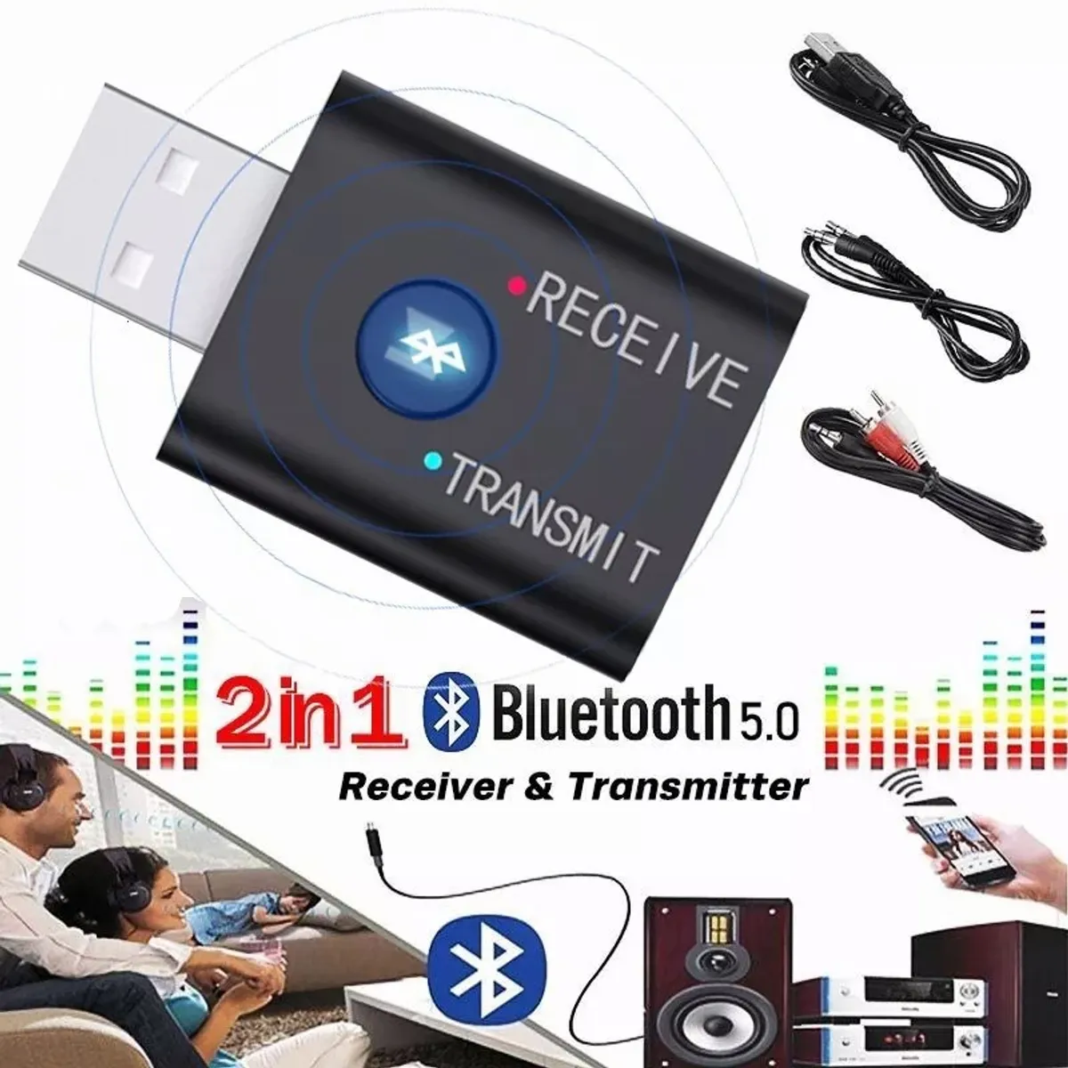 EDWINAYY - Transmisor Receptor Bluetooth 5.0 Usb/aux Auto Audio Tv