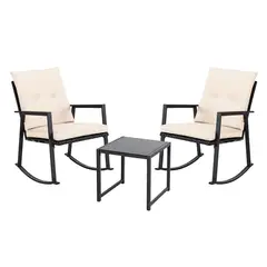 ELEMENT DESIGN - Juego de Terraza de Mecedoras 3 piezas Beige