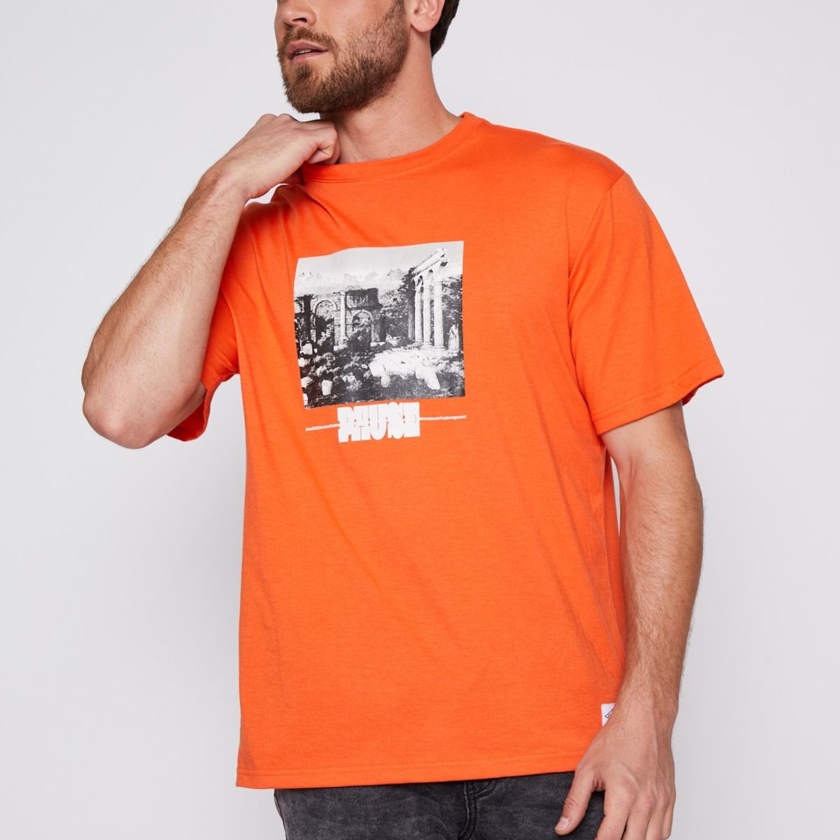 FAMILY SHOP - Polera Hombre Print Pause Naranja Family Shop