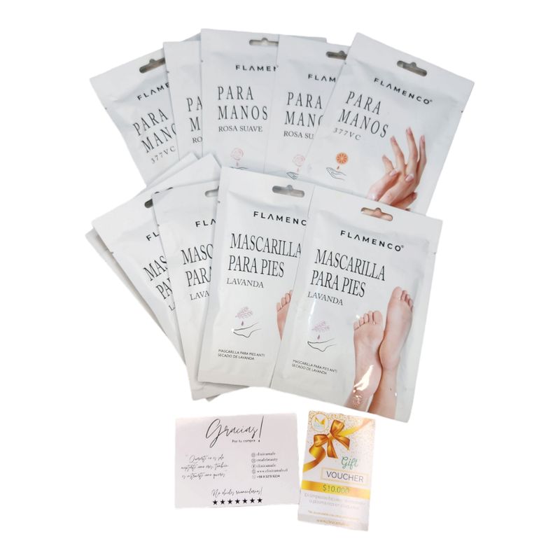 FLAMENCO - PACK de Mascarillas pies (5 unidades)  y manos (5 unidades)