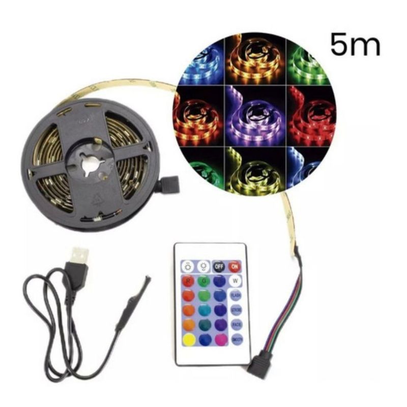 GENERICO - Tira Led Cinta Rgb Luz Control Usb 5 Metros Luces Tira Tv