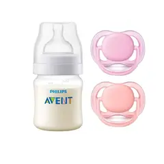 AVENT - Pack Mamadera Anticolic 125 ml + 2 Chupetes 6-18m Pink