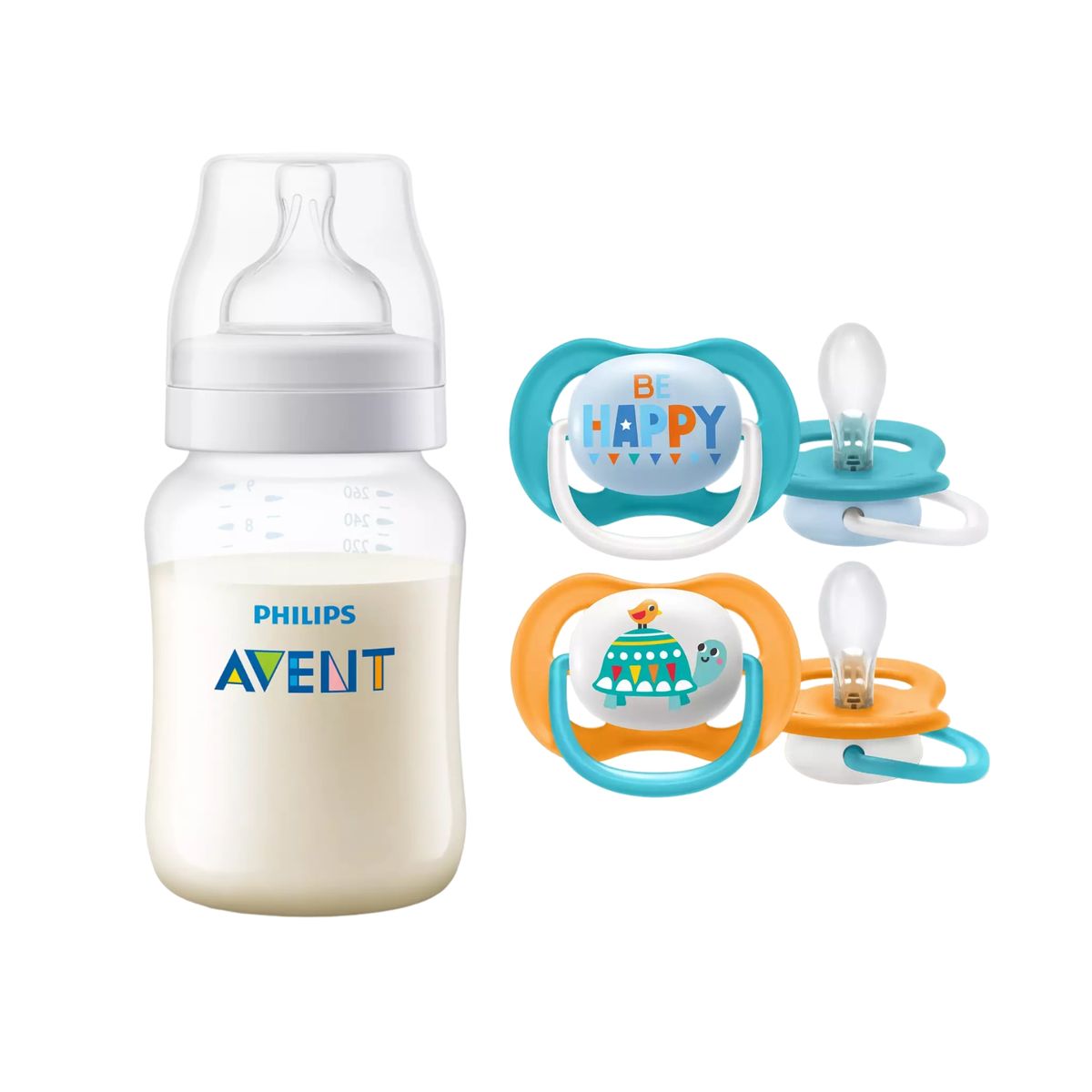 AVENT - Pack Mamadera Anticolic 125 ml + 2 Chupetes 6-18m Tortuga