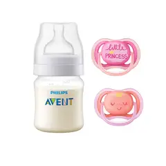 AVENT - Pack Mamadera Anticolic 125 ml + 2 Chupetes 6-18m Pink