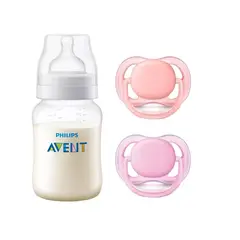 AVENT - Mamadera Anticolic 260 ml + 2 Chupetes 6-18m Pink