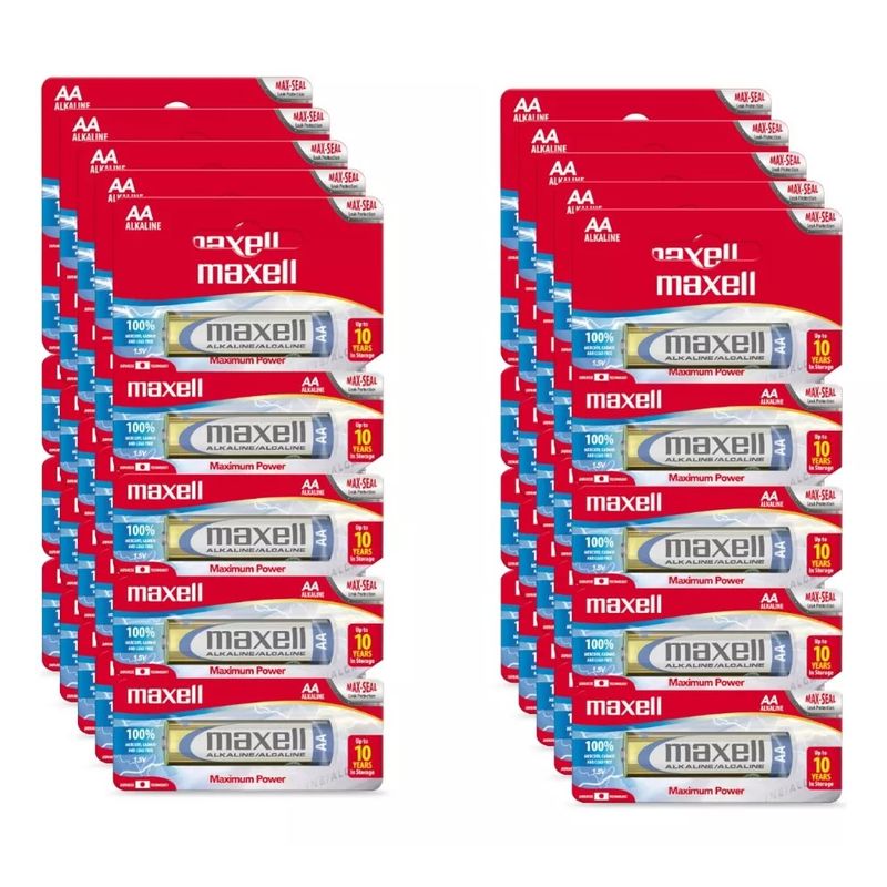 MAXELL - Pack 50 Pilas Alcalinas Maxell Tamaño Aa